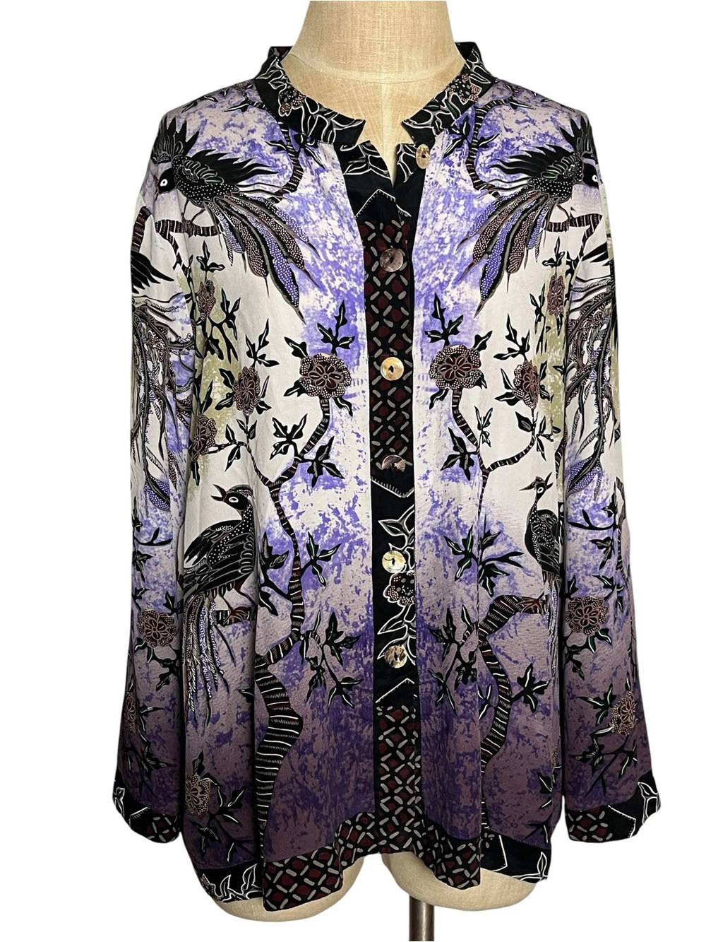 Citron Santa Monica 100% Silk Bird Floral Button Front Tunic Blouse 3X - Picture 6 of 11